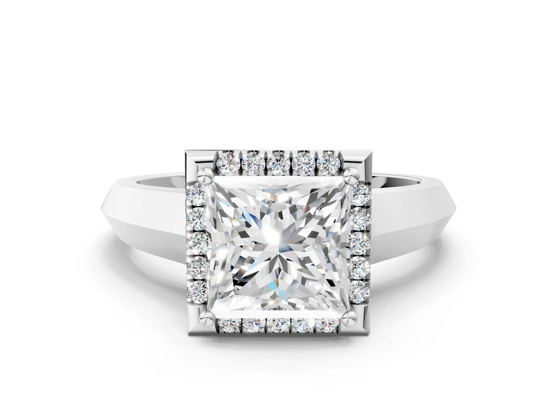 White gold Princess Halo Diamond Ring with Cathedral Band and Four-Prong Setting_80