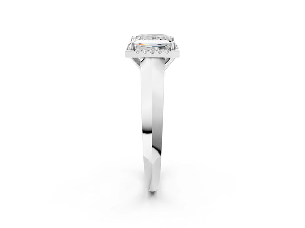White gold Princess Halo Diamond Ring with Cathedral Band and Four-Prong Setting