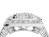 White gold Princess Halo Diamond Ring with Milgrain Bezel and Prong Setting_10