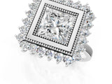 White gold Princess Halo Diamond Ring with Milgrain Edge and Round Prong Setting_27