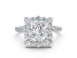 White gold Princess Halo Diamond Ring with Pavé Band and Prong Setting_20