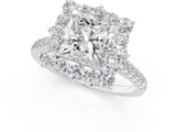 White gold Princess Halo Diamond Ring with Pavé Band and Prong Setting_25