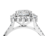 White gold Princess Halo Diamond Ring with Pavé Band and Prong Setting_28