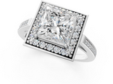 White gold Princess Halo Diamond Ring with Split Shank and Four-Prong Setting_56