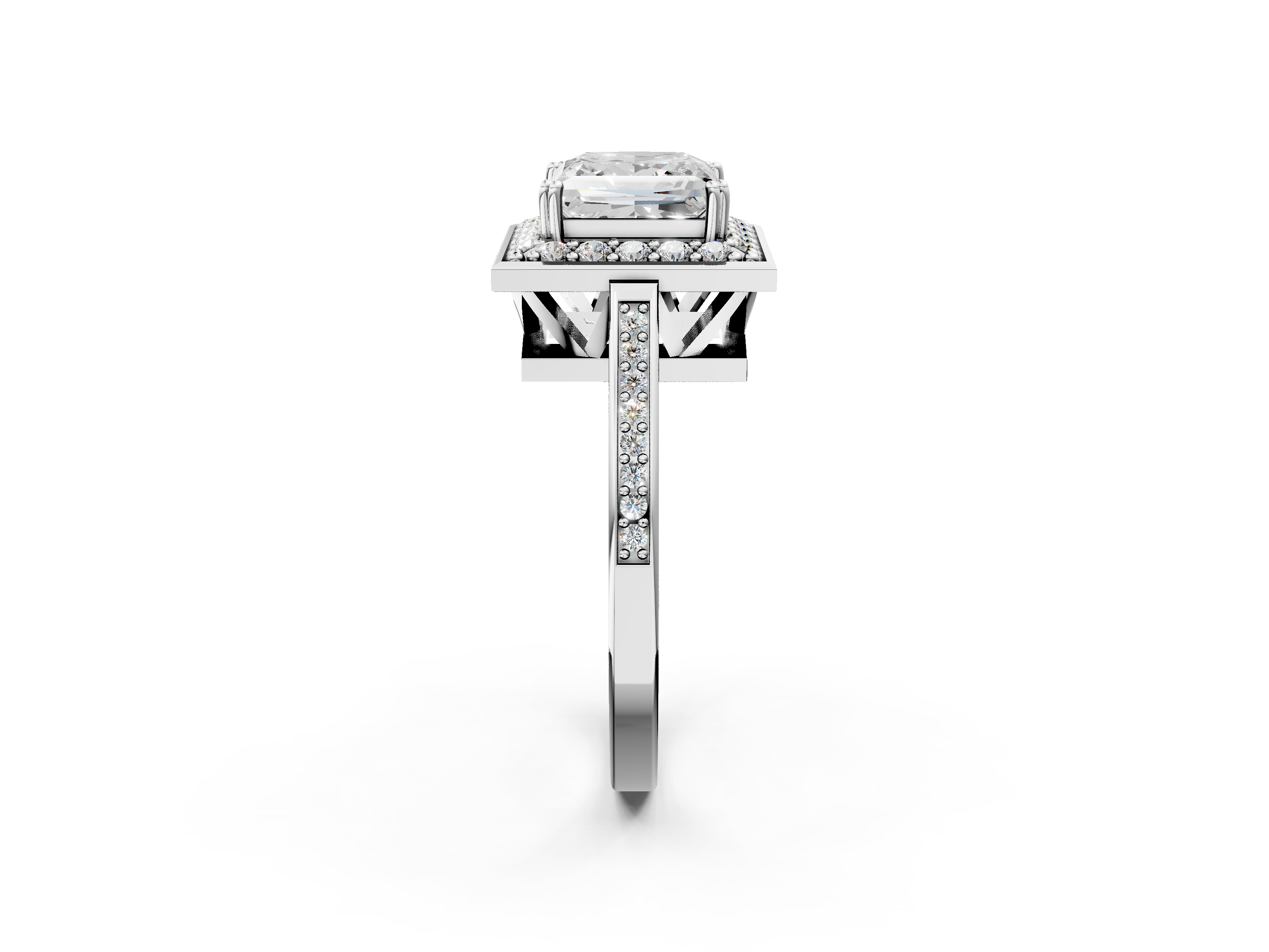 White gold Princess Halo Diamond Ring with Split Shank and Four-Prong Setting_57