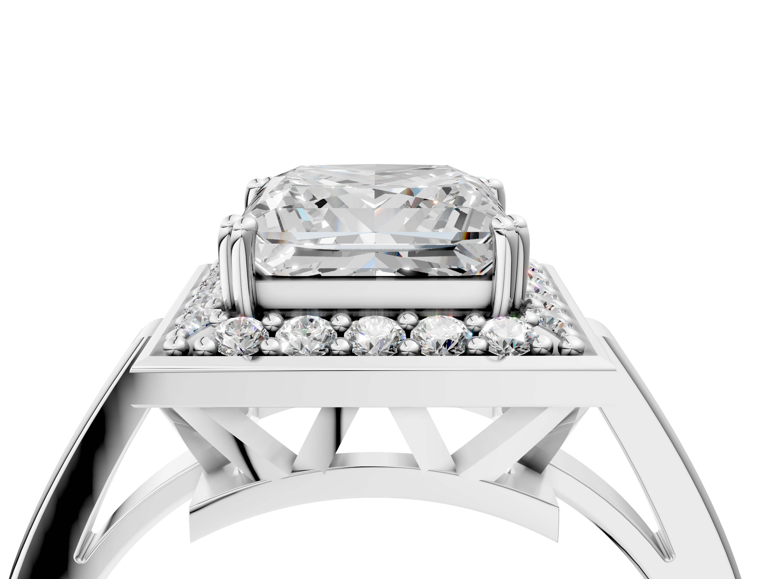White gold Princess Halo Diamond Ring with Split Shank and Four-Prong Setting_59