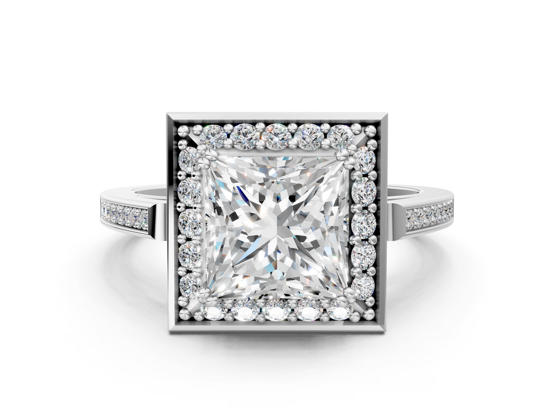 White gold Princess Halo Diamond Ring with Split Shank and Four-Prong Setting_59
