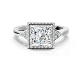 White gold Princess Halo Diamond Ring with Tapered Band and Four-Prong Setting_15