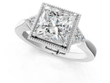 White gold Princess Halo Diamond Ring with Tapered Band and Four-Prong Setting_16