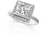 White gold Princess Halo Diamond Solitaire with Pavé Band and Four-Prong Setting_109