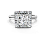 White gold Princess Halo Diamond Solitaire with Pavé Band and Four-Prong Setting_111