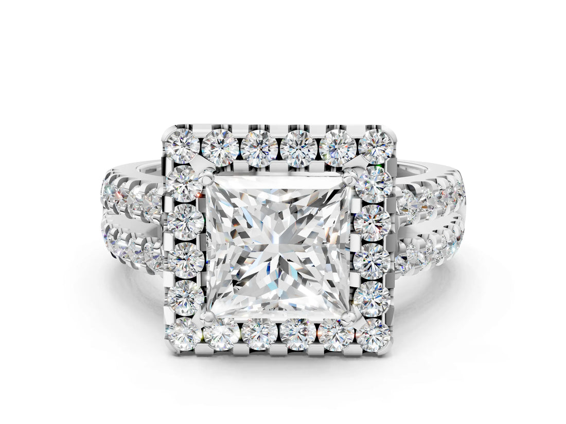 White gold Princess Halo Diamond Split Shank Engagement Ring with Prong Setting_75