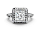 White gold Princess Halo Diamond Split Shank Ring with Milgrain Detail_49