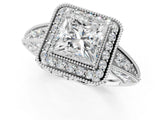 White gold Princess Halo Diamond Split Shank Ring with Milgrain Detail_50