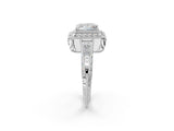 White gold Princess Halo Diamond Split Shank Ring with Milgrain Detail_50
