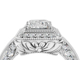 White gold Princess Halo Diamond Split Shank Ring with Milgrain Detail_52