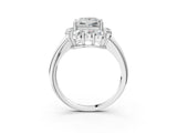 White gold Princess Halo Milgrain Solitaire with Bezel Set Side Stones and Pave Band_87