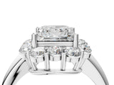 White gold Princess Halo Milgrain Solitaire with Bezel Set Side Stones and Pave Band_88