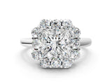 White gold Princess Halo Milgrain Solitaire with Bezel Set Side Stones and Pave Band_90