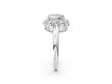 White gold Princess Halo Milgrain Solitaire with Bezel Set Side Stones and Pave Band_92