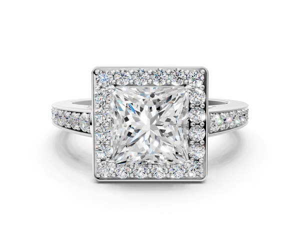 White gold Princess Halo Pavé Diamond Engagement Ring with Bezel Setting