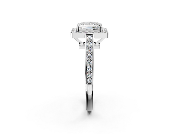 White gold Princess Halo Pavé Diamond Engagement Ring with Bezel Setting