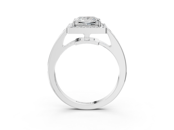 White gold Princess Halo Pavé Diamond Engagement Ring with Bezel Setting