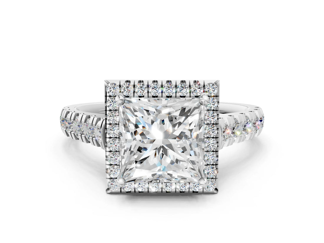 White gold Princess Halo Pavé Diamond Engagement Ring with Four-Prong Setting_26