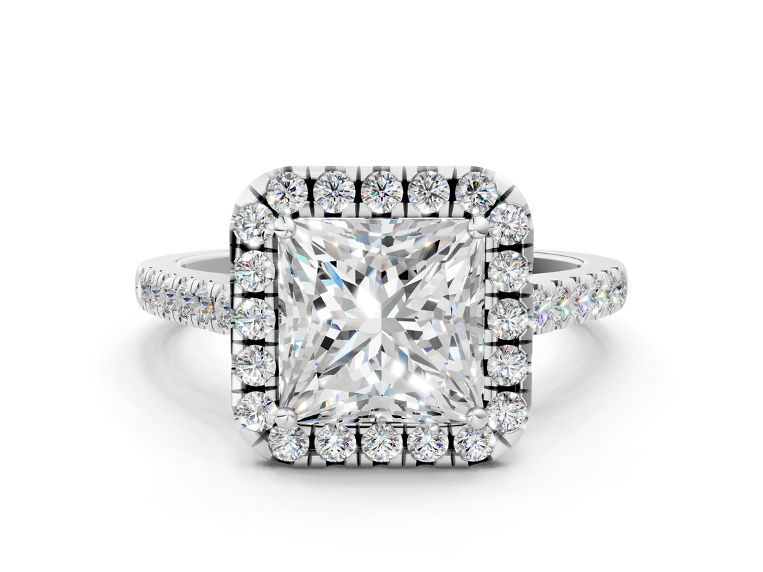 White gold Princess Halo Pavé Diamond Engagement Ring with Four-Prong Setting_3