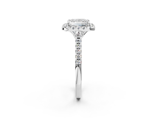 White gold Princess Halo Pavé Diamond Engagement Ring with Four-Prong Setting