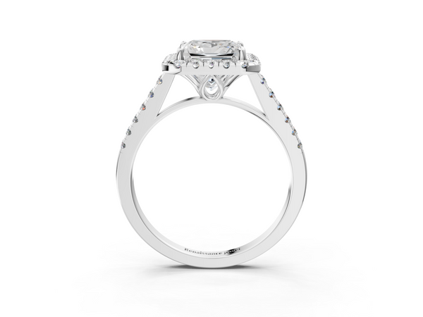 White gold Princess Halo Pavé Diamond Engagement Ring with Four-Prong Setting