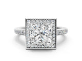 White gold Princess Halo Pave Band Solitaire Ring with Prong Setting_83