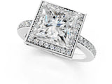 White gold Princess Halo Pave Band Solitaire Ring with Prong Setting_85