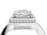 White gold Princess Halo Pave Band Solitaire Ring with Prong Setting_88