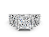 Platinum 1.24 Carat G VVS2 Princess Halo Pave Diamond Engagement Ring with Milgrain Detailing