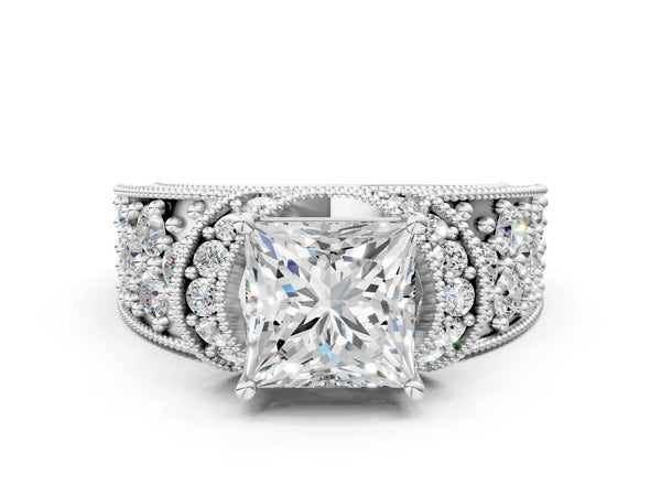 Platinum 1.24 Carat G VVS2 Princess Halo Pave Diamond Engagement Ring with Milgrain Detailing