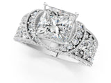 Platinum 1.24 Carat G VVS2 Princess Halo Pave Diamond Engagement Ring with Milgrain Detailing