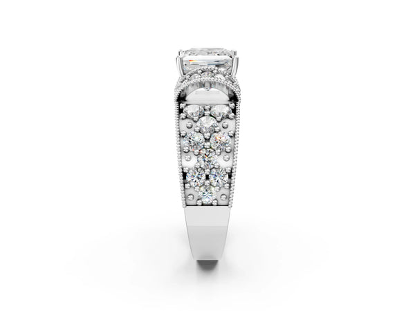 Platinum 1.24 Carat G VVS2 Princess Halo Pave Diamond Engagement Ring with Milgrain Detailing