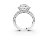 Platinum 1.24 Carat G VVS2 Princess Halo Pave Diamond Engagement Ring with Milgrain Detailing