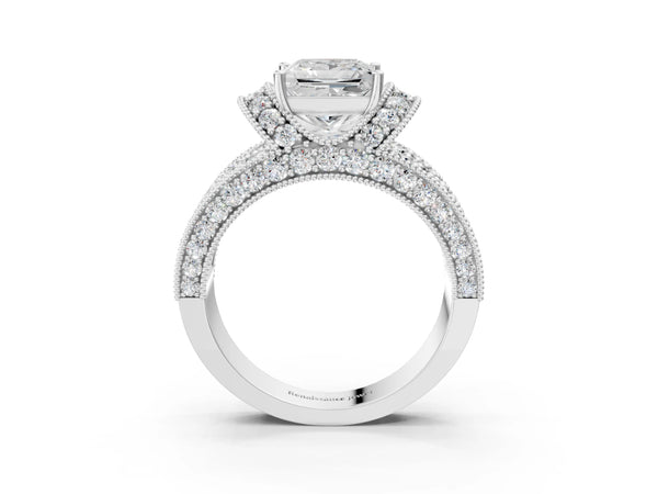 Platinum 1.24 Carat G VVS2 Princess Halo Pave Diamond Engagement Ring with Milgrain Detailing