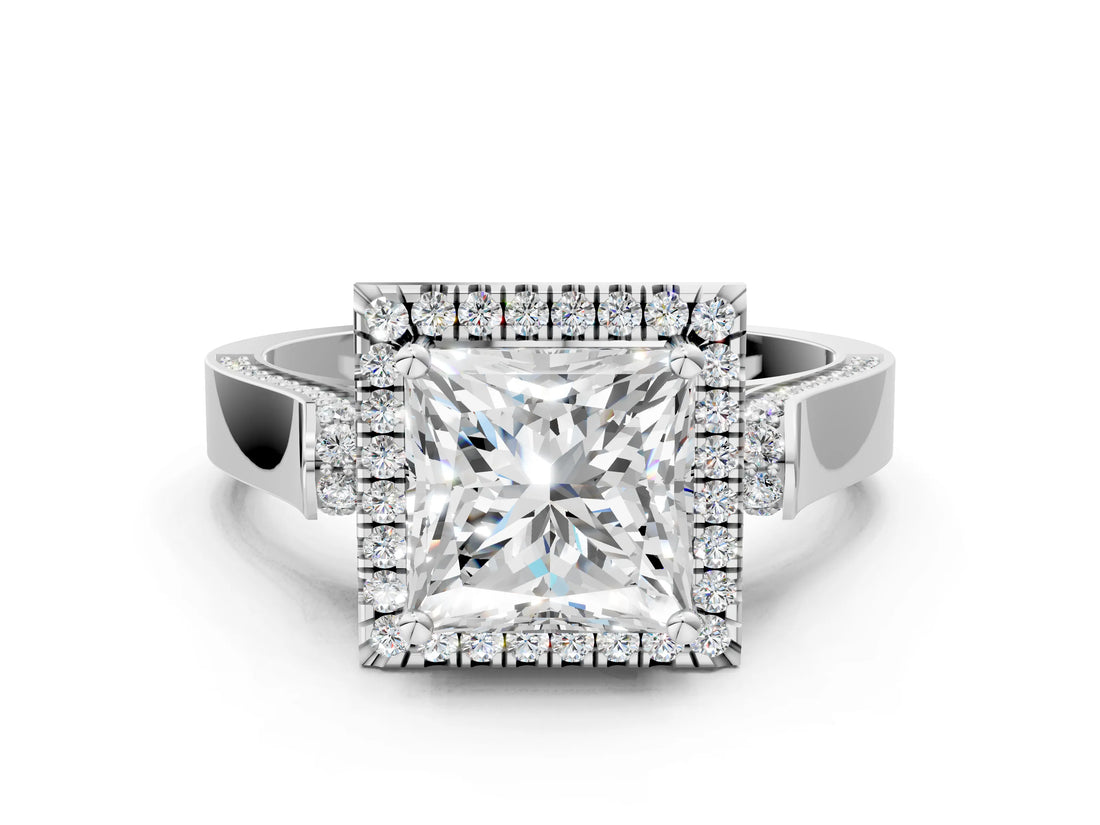 White gold Princess Halo Pave Split Shank Prong Setting Ring_39