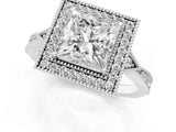 White gold Princess Halo Round Diamond Milgrain Pave Engagement Ring_10
