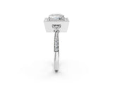 White gold Princess Halo Round Diamond Milgrain Pave Engagement Ring_11