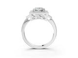 White gold Princess Halo Round Diamond Milgrain Pave Engagement Ring_12