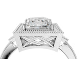 White gold Princess Halo Round Diamond Milgrain Pave Engagement Ring_13