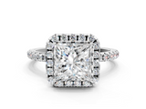 White gold Princess Halo Round Diamond Pavé Band Four-Prong Ring_3