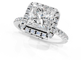White gold Princess Halo Round Diamond Pavé Band Four-Prong Ring_4