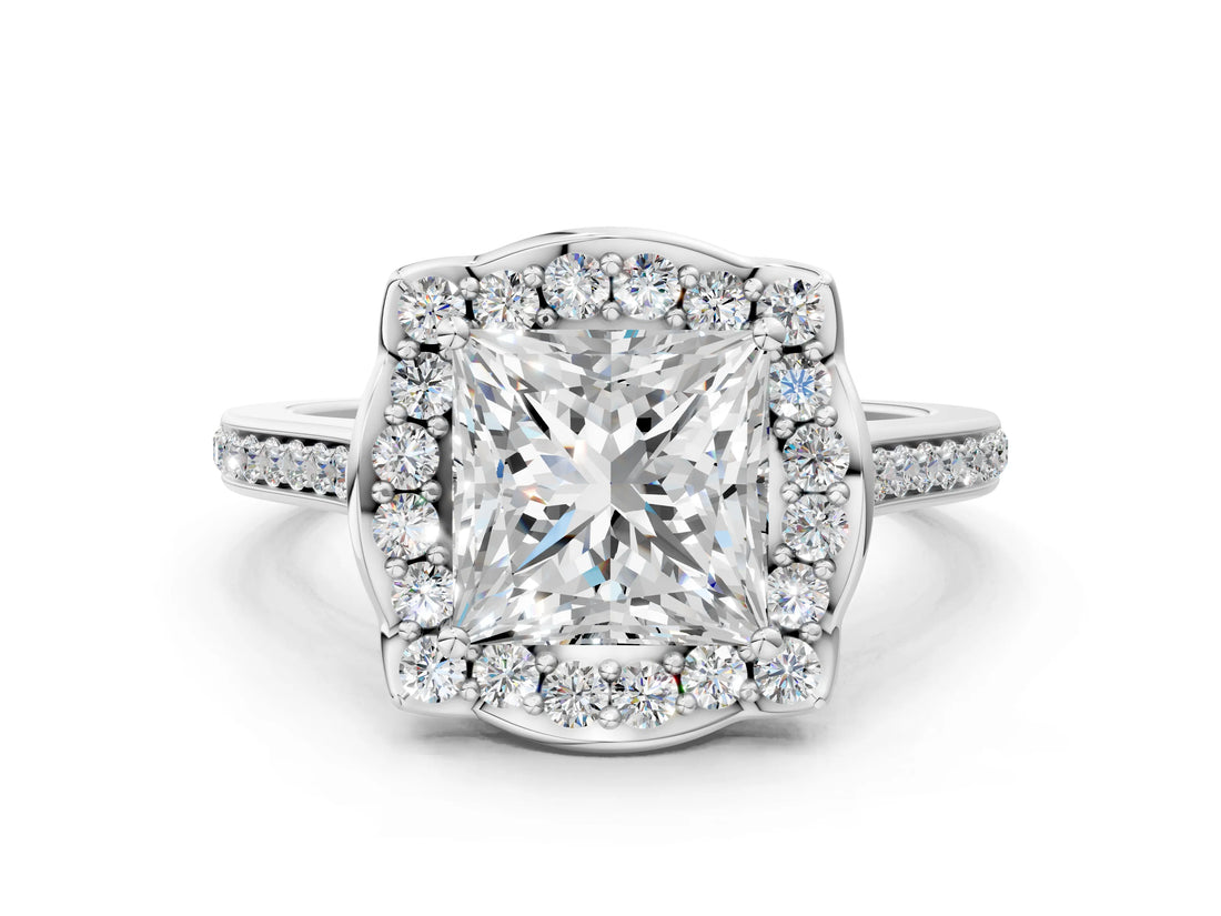 White gold Princess Halo Round Diamond Pave Band with Four-Prong Setting_38