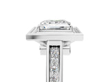 White gold Princess Halo Solitaire Diamond Ring with Pave Band and Bezel Setting_72