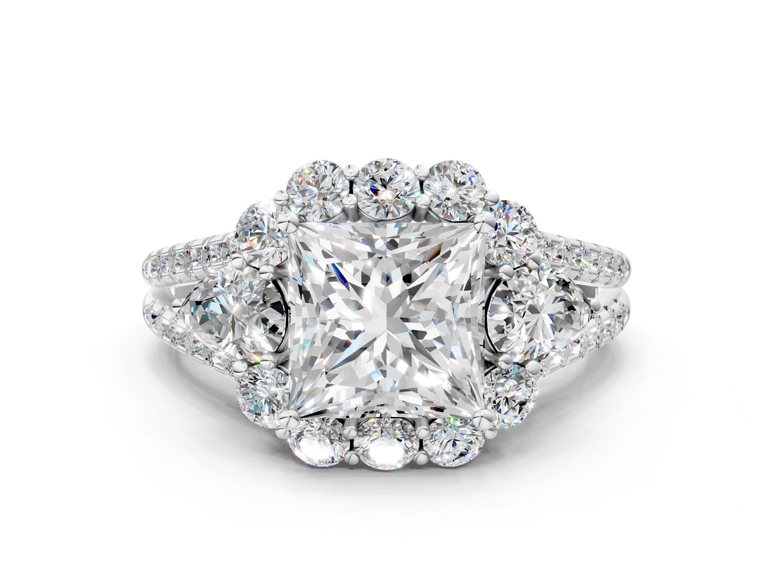 White gold Princess Halo Split Shank Diamond Engagement Ring with Prong Setting_20